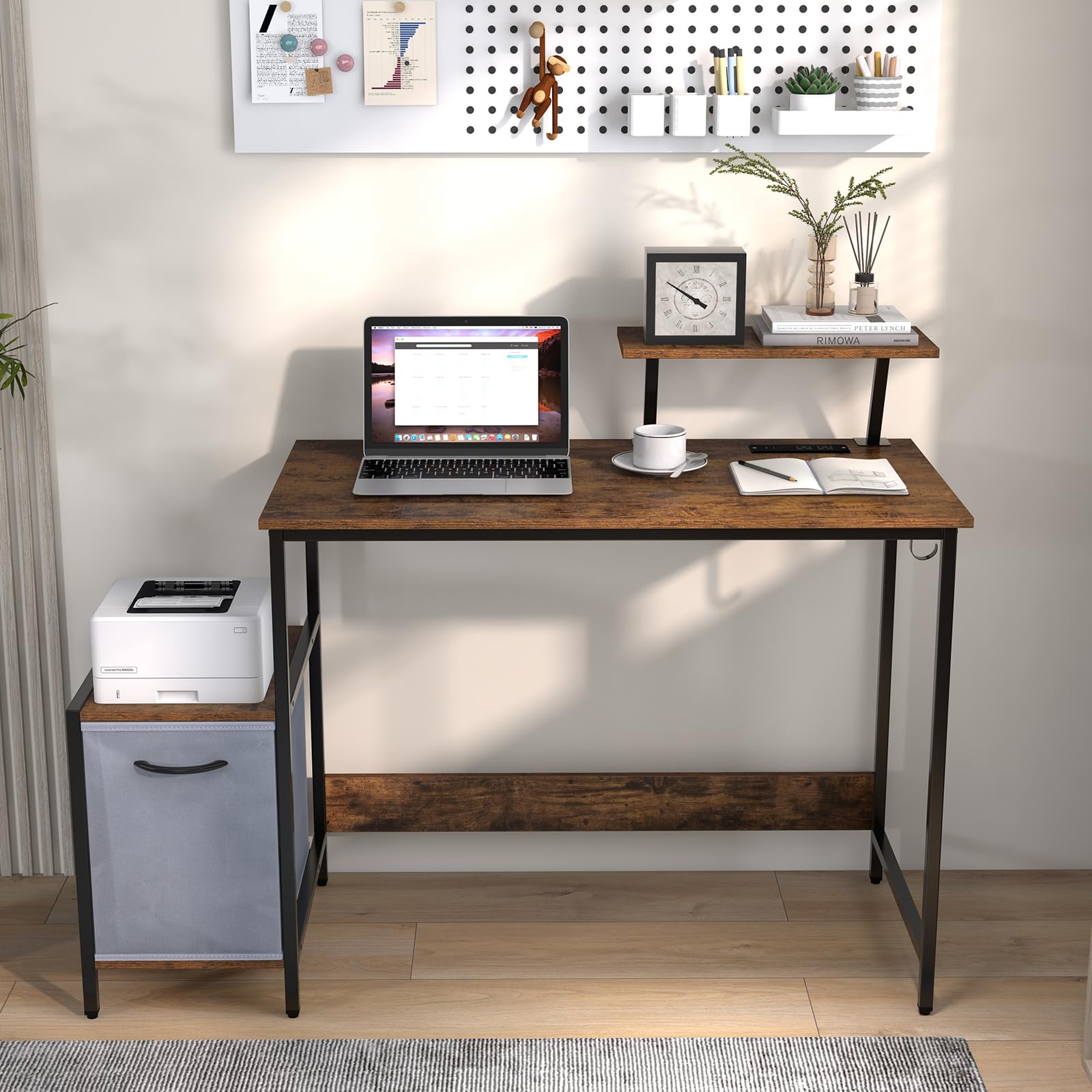 Computer Desk with Reversible Fabric Drawer & Moveable Shelf