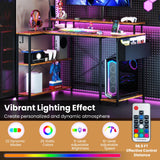 Tangkula L Shaped Gaming Desk with LED Lights & Power Outlets