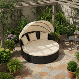 Tangkula Outdoor Patio Round Daybed with Retractable Canopy