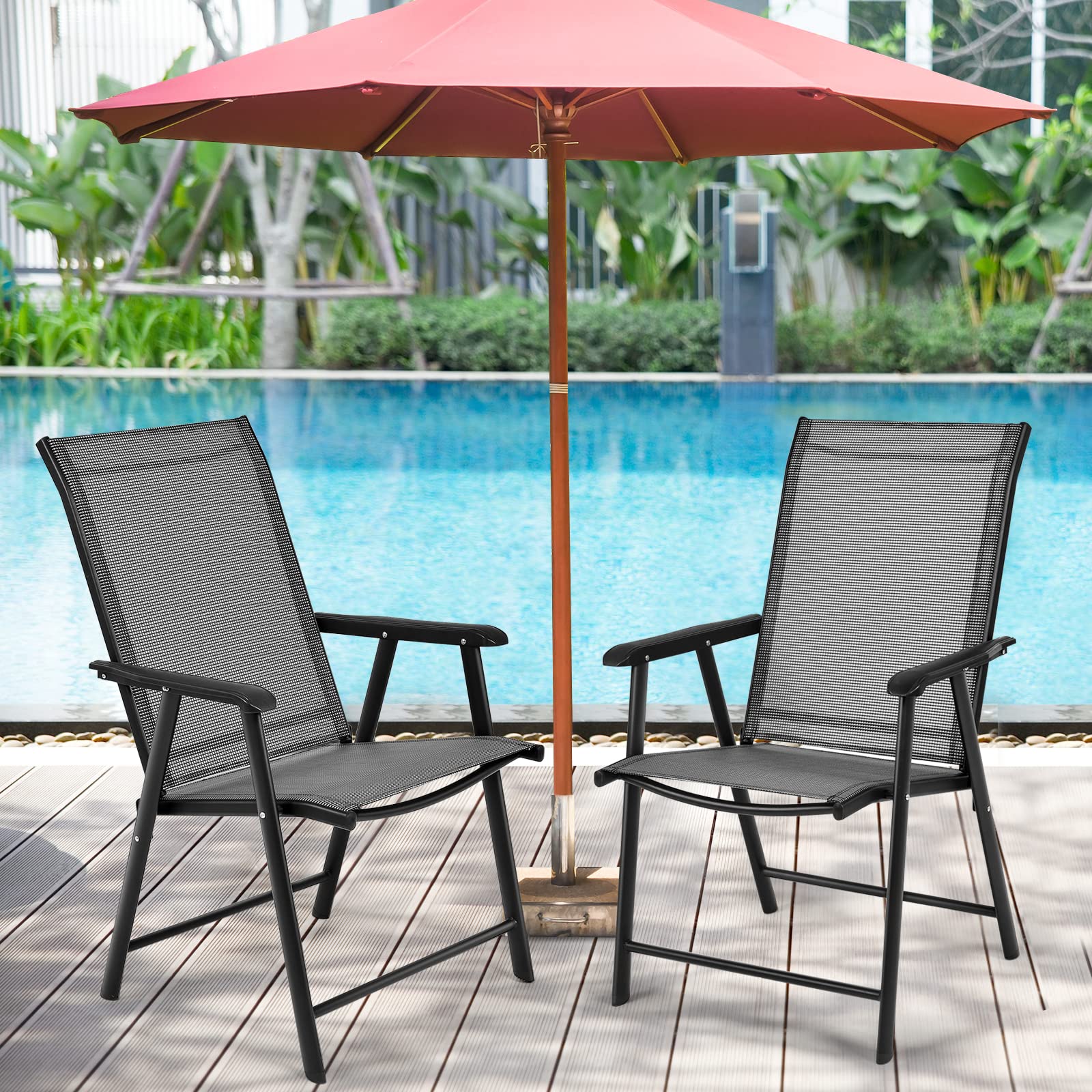 Set of 2 Patio Folding Chairs - Tangkula