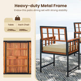 Tangkula 7 Pieces Patio Dining Set, Outdoor Acacia Wood Table and Chairs with Soft Cushions and Umbrella Hole