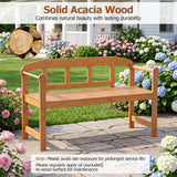 Tangkula Acacia Wood Outdoor Bench with Backrest and Armrests