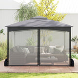 Tangkula 10 X 12 FT Patio Gazebo with Netting Walls Soft Top Double Roof Canopy with 4 Sandbags