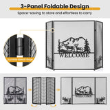 Tangkula 52 x 31 Inch Fireplace Screen, 3-Panel Folding Spark Guard w/Natural Scenery & Moose Pattern