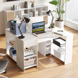 Tangkula White Desk with Storage Drawer & 4 Shelves