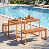 Tangkula 3 Pieces Acacia Wood Picnic Set with Outdoor Dining Table and 2 Benches for 4 People