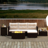 Tangkula 4 Pieces Patio Furniture Set with 32” Fire Pit Table and Propane Tank Cover