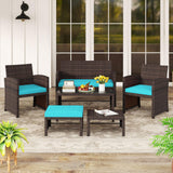 Tangkula 6 Pieces Outdoor Sectional Conversation PE Rattan Sofa Set