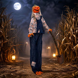 Tangkula 5.3 FT Animated Halloween Standing Pumpkin Scarecrow with Shovel