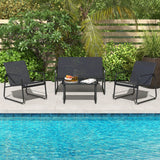 Tangkula 4 Pieces Patio Furniture Set, Outdoor Conversation Set with Tempered Glass Coffee Table