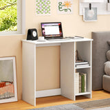 Tangkula Small White Desk with Shelves, Compact Small Desk for Small Space