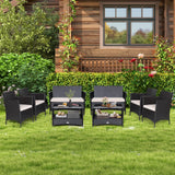 Tangkula 4 Pieces Patio Furniture Set, Patiojoy Outdoor PE Wicker Conversation Set with Soft Cushions and Tempered Glass Tabletop