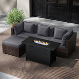 Tangkula 5 Piece Patio Rattan Sectional Sofa Set with 60,000 BTU Firepit Table