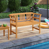Tangkula Acacia Wood Outdoor Bench with Curved Armrests