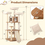 Tangkula 68 Inch Modern Wood Cat Tower with Sisal Scratching Posts