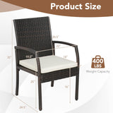 Tangkula Patio Wicker Dining Chair Set of 2, Outdoor PE Rattan Armchairs with Removable Cushion