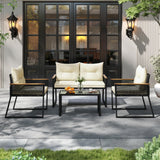 Tangkula Heavy Duty Outdoor Cushioned Conversation Set with Tempered Glass Coffee Table