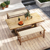 Tangkula Teak Wood Outdoor Bench with Weave Seat