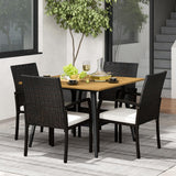 Tangkula 5 Pieces Patio PE Wicker Dining Set, Outdoor Dining Table and Chairs with Cushions