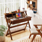 Tangkula Mid Century Desk with 3 Storage Drawers