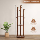Tangkula Coat Rack Freestanding, Rotary Wooden Coat Tree with 3 Display Storage Shelves & 9 Hooks for Coats