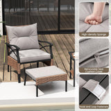 Tangkula 5 Pieces Wicker Patio Furniture Set, Outdoor Rattan Chairs with Ottomans, Cushions and 2-Tier Tempered Glass Side Table