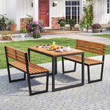 Tangkula 43" Outdoor Wood Bench Slatted Seat & Inclined Backrest