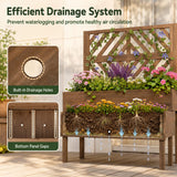 Tangkula 2-Tier Wooden Raised Garden Bed with Trellis