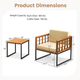Tangkula 3 Pieces Patio Chair Set, Acacia Wood Outdoor Sofa Set with Metal Support