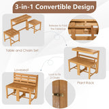 Tangkula 3-in-1 Outdoor Acacia Wood Loveseat Bench Furniture