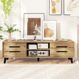 Tangkula Mid Century Modern TV Stand with Sliding Doors and Cable Hole for 65 Inch TVs