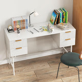 Tangkula White Desk with 4 Drawers, 48 Inch Home Office Desk with Storage, Writing Desk with Metal Frame for Bedroom, Study, Office