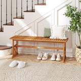 Tangkula Outdoor Acacia Wood Bench Backless Patio Dining Bench