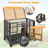 Tangkula Foldable Dog Crate, 3-Door Heavy Duty Dog Kennel with Removable Crate Tray