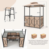 Tangkula 3-Piece Patio Bar Set, Grill Gazebo & 2 Bar Stools with Tempered Glass Bar Table, Metal Storage Shelves