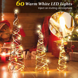 Tangkula Set of 3 Lighted Christmas Rattan Cone Trees, Holiday Decorative Trees with LED Lights and Metal Frame