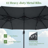 Tangkula 13 Ft Solar Patio Umbrella 36 LED Lights Crank Handle 12 Sturdy Ribs