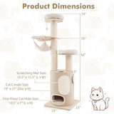 Tangkula 74 Inch Multi Level Tall Cat Tower with Sisal Scratching Posts