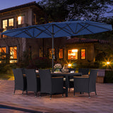 Tangkula 11 Piece Patio Wicker Dining Set w/Double-Sided Patio Umbrella