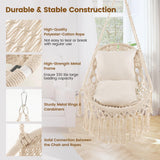 Tangkula Hanging Hammock Chair, Boho Style Hammock Swing with 2 Soft Cushions, Tassels, Mounting Hardware (Beige)