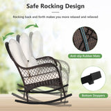 Patio Wicker Rocking Chair, Outdoor PE Rattan Rocker with Seat and Back Cushion
