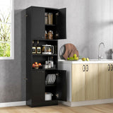 Tangkula 75" Tall Bathroom Storage Cabinet, Bathroom Floor Cabinet with 4 Doors & 2 Open Shelves