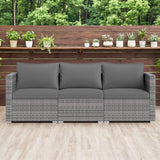 Tangkula Outdoor Patio 3 Seat Sofa Set | PE Rattan Modular Cushioned Sectional Couch Furniture Set