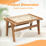 Tangkula Ottoman Footstool, Natural Teak Wooden Foot Rest with Handwoven Rattan