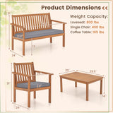 Tangkula 4 Piece Patio Wood Furniture Set, Acacia Wood Sofa Set w/Loveseat, 2 Chairs & Coffee Table