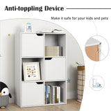 Tangkula 6-Cube Bookcase, Toys Storage Bookshelf w/3 Doors & 3 Open Cubes (White, 6-Cube)