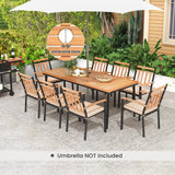 Tangkula 9-Piece Patio Dining Set, 79" Rectangle Dining Tables with 8 Wooden Armchairs