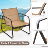 Tangkula 3 Pieces Patio Conversation Set, Outdoor Metal Chair & Table Set, Breathable Fabric & Tempered Glass Tabletop