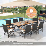 Tangkula 9-Piece Patio Dining Set, 79" Outdoor Acacia Wood Dining Table & 8 Rattan-Woven Dining Chairs with 1.9" Umbrella Hole