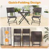 Tangkula 3 Piece Portable Foldable Dining Table and Wicker Chairs with Metal Frame